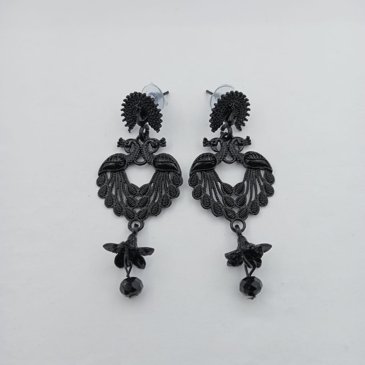 Women's Black Peacock Drop Earrings